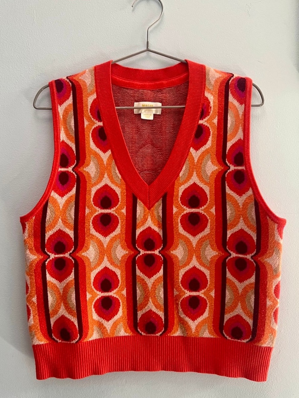 Anthropologie Maeve Retro Mod Jacquard V-Neck Sweater Vest